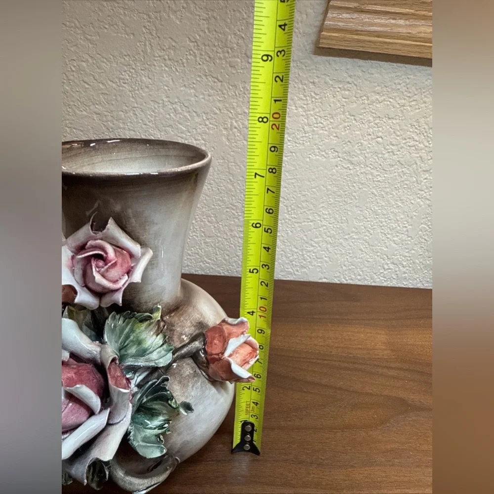 Vintage Capodimonte Italian Porcelain Bisque Rose Vase 7.5